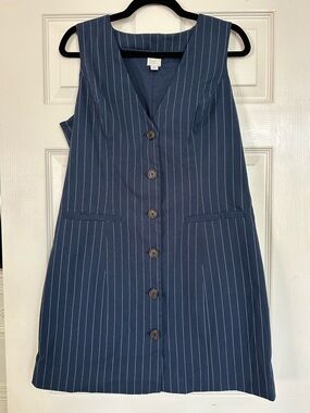a new day Navy Pinstripe Button-Front Midi Dress